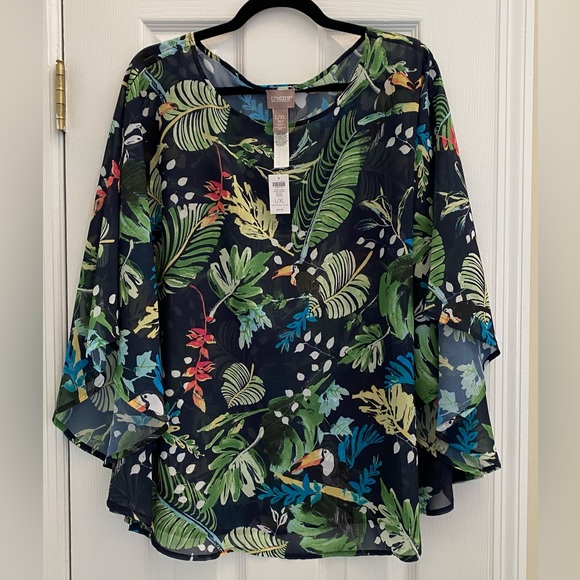 Chico's Tops - NWT- TOSSED TUCAN- CHIANTI PONCHO- Chico’s L/XL-